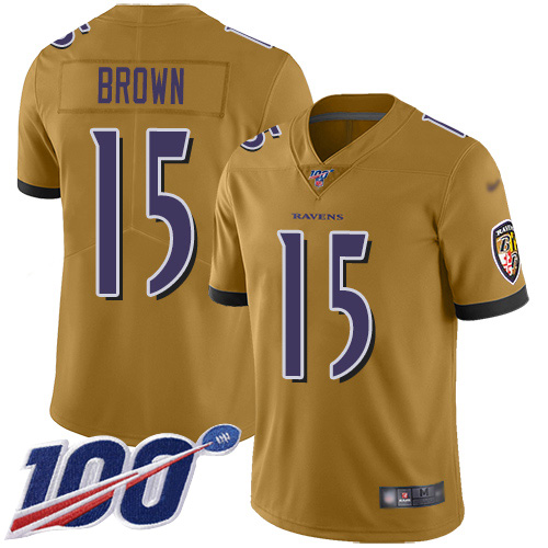 Baltimore Ravens Limited Gold Men Marquise Brown Jersey NFL Football 15 100th Season Inverted Legend